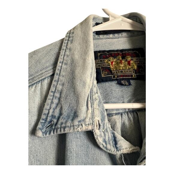 Mens Ralph Lauren Chaps Chambray Shirt Distressed destroyed Grunge Thrashed 16.5 - Picture 5 of 8